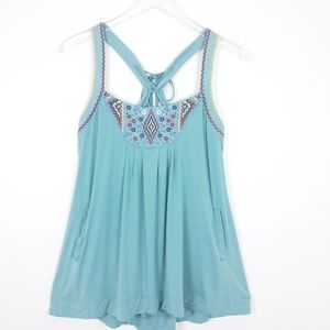 Hazel Anthropologie embroidered boho tank tie back